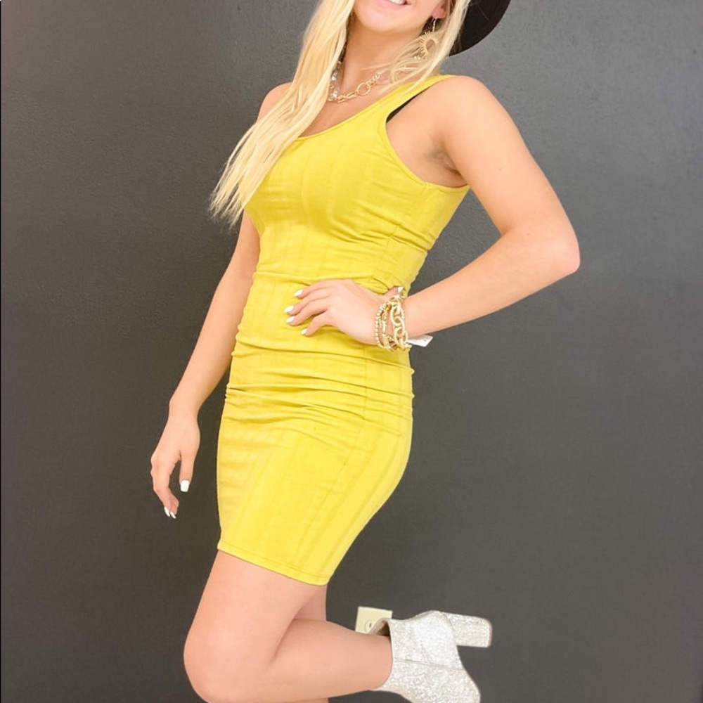 Yellow Rib Knit Bodycon Dress
